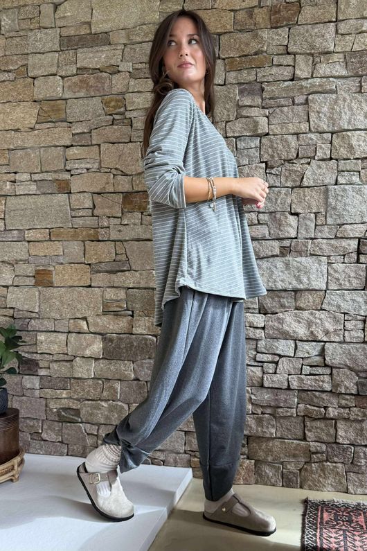 Agnes Stripe Trapeze Top Grey Marl